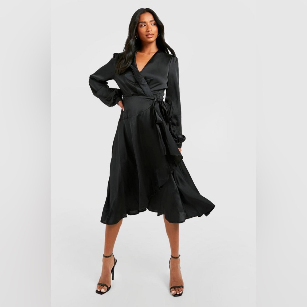 ❤️ Zimmerman Look Alike, Boohoo Satin  Blue Wrap Dress balloon sleeve ❤️